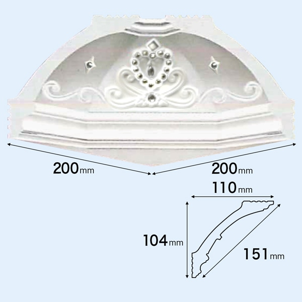 NMGA343WT-B｜PU製モールディング 入隅材 ストーン飾り付