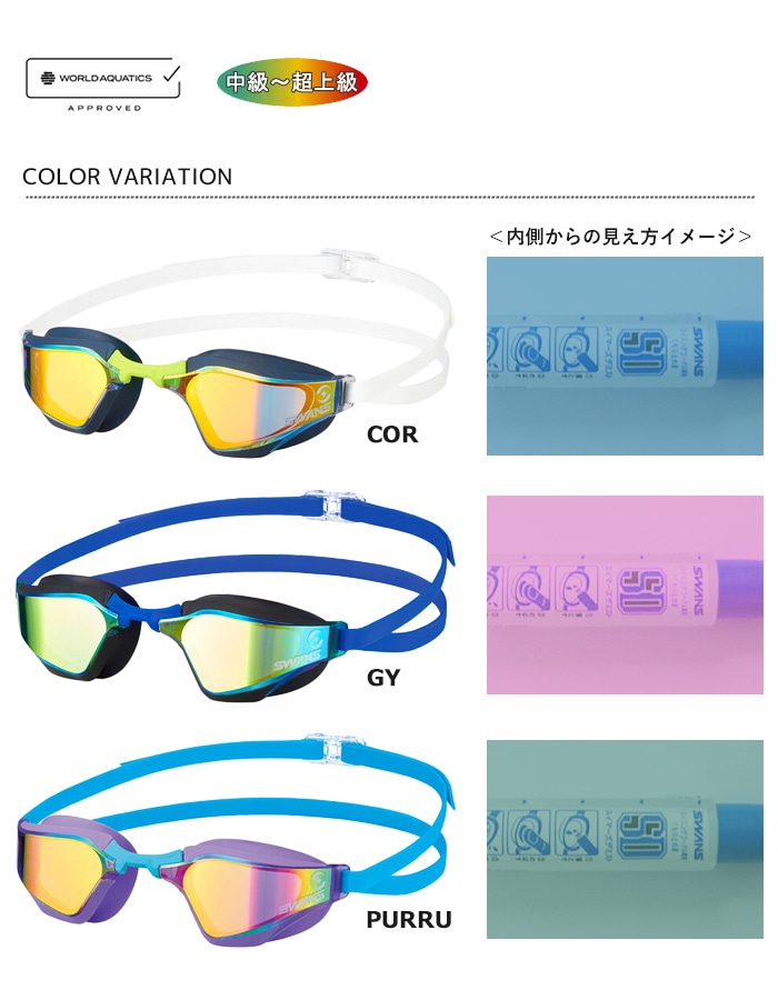 FINA承認モデル クッションあり 競泳用スイムゴーグル 水泳用 ミラーレンズ VALKYRIE ヴァルキュリー SWANS スワンズ SR-72MreAB