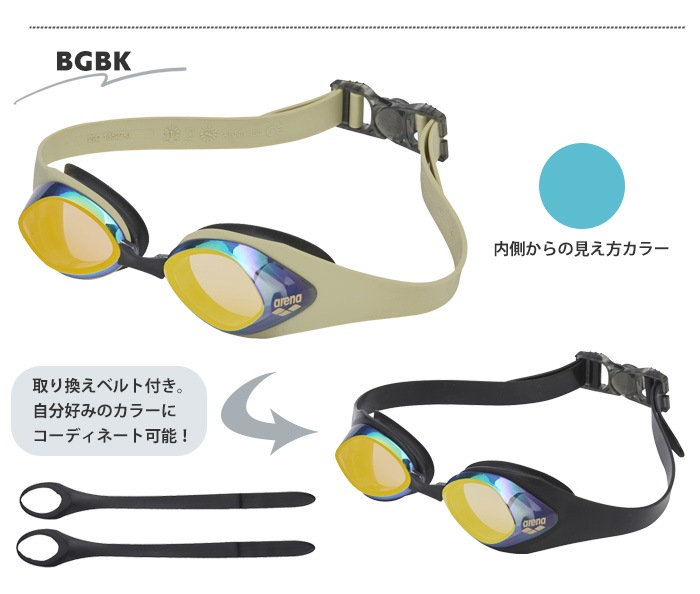 クッションあり フィットネス用スイムゴーグル 水泳用 ミラーレンズ arena アリーナ AS4FGG50U