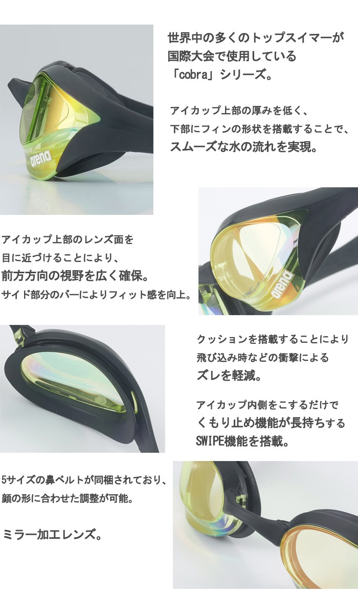 FINA承認モデル クッションあり 競泳用スイムゴーグル ミラー
