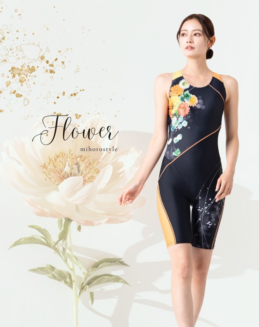 レディース フィットネス水着 オールインワン 花柄 体型カバー