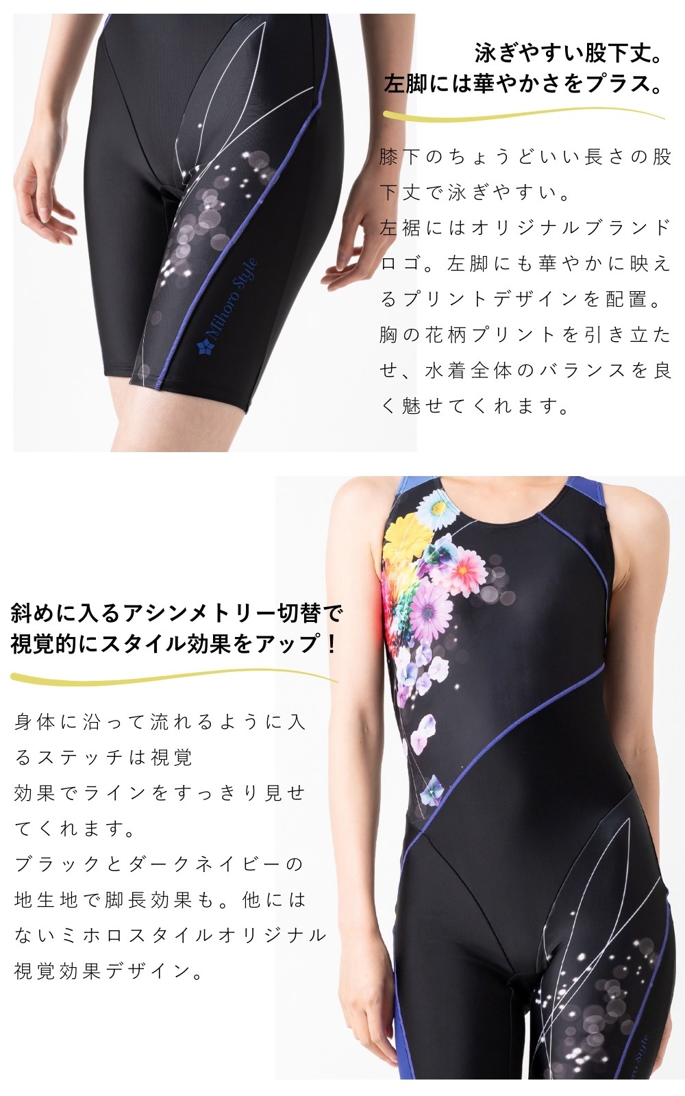 レディース フィットネス水着 オールインワン 花柄 体型カバー