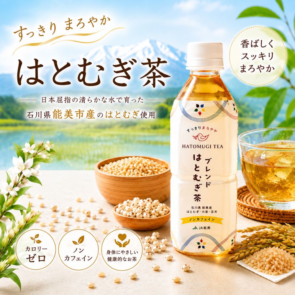 ≪JA能美≫ブレンドはとむぎ茶 ペットボトル500mlx24本入【はとむぎ 大麦 玄米 カロリーゼロ ノンカフェイン 石川県 能美市】
