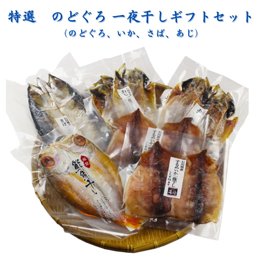 ≪ホクチン≫ 特選 のどぐろ一夜干し ギフトセット（のどぐろ、いか、さば、あじ）【送料無料 ネット限定品 冷凍 輪島産 いしり醤油 能登 魚醤 酒の肴 旨味成分】