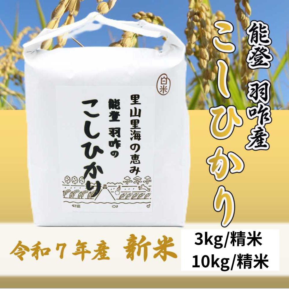 ≪いい道の駅 のと千里浜≫令和7年産新米 能登 羽咋市産 こしひかり 精米 3kg/10kg 【ブランド米 能登 里山里海 日本海 白米 寿司 おこわ リゾット お取り寄せ 旨味】