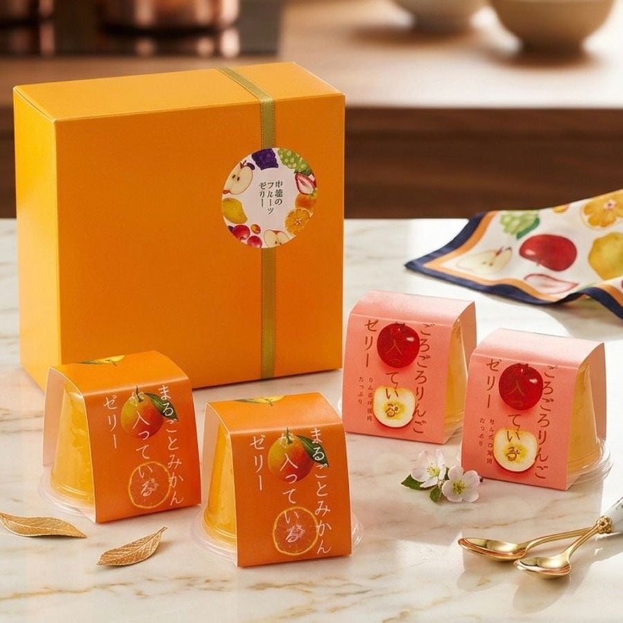 ≪和菓子処 中越≫まるごとみかんゼリー・ごろごろりんごゼリー フルーツゼリー4個入<br>【金沢 お土産  ギフト スイーツ お取り寄せ 通販】