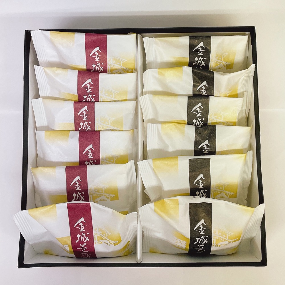 ≪越山甘清堂≫金城巻 12個入【北陸 石川県 金沢銘菓 和菓子 お土産 ギフト 黒糖餡 伊予柑餡 加賀藩前田家 梅鉢】