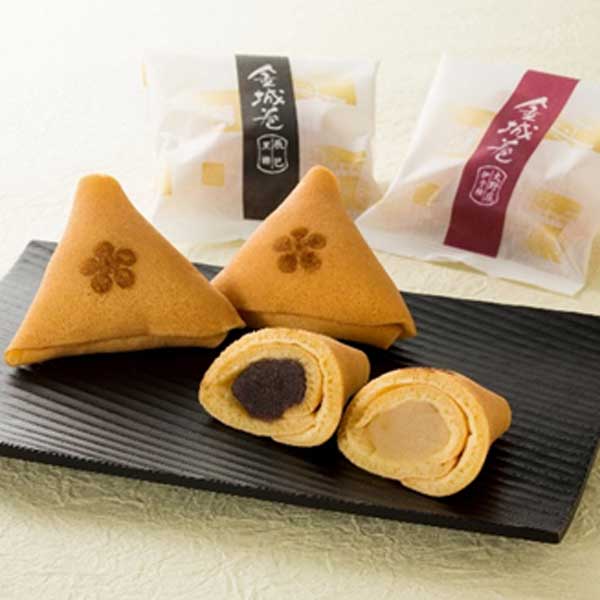 ≪越山甘清堂≫金城巻 12個入【北陸 石川県 金沢銘菓 和菓子 お土産 ギフト 黒糖餡 伊予柑餡 加賀藩前田家 梅鉢】