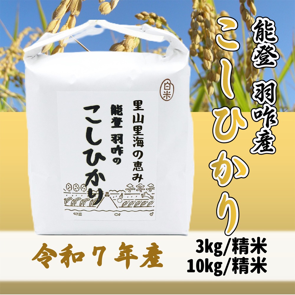 ≪いい道の駅 のと千里浜≫令和7年産 能登 羽咋市産 こしひかり 精米 3kg/10kg 【ブランド米 能登 里山里海 日本海 白米 寿司 おこわ リゾット お取り寄せ 旨味】