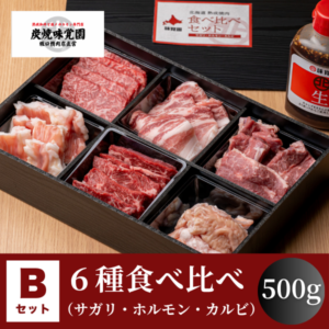 【味覚園】北海道焼肉セットB　６種食べ比べ（サガリ・ホルモン・カルビ）　500g