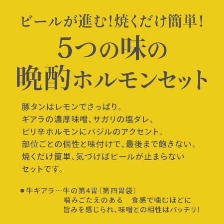 【父の日限定】ビールが進む！焼くだけ簡単！5つの味の 晩酌ホルモンセット