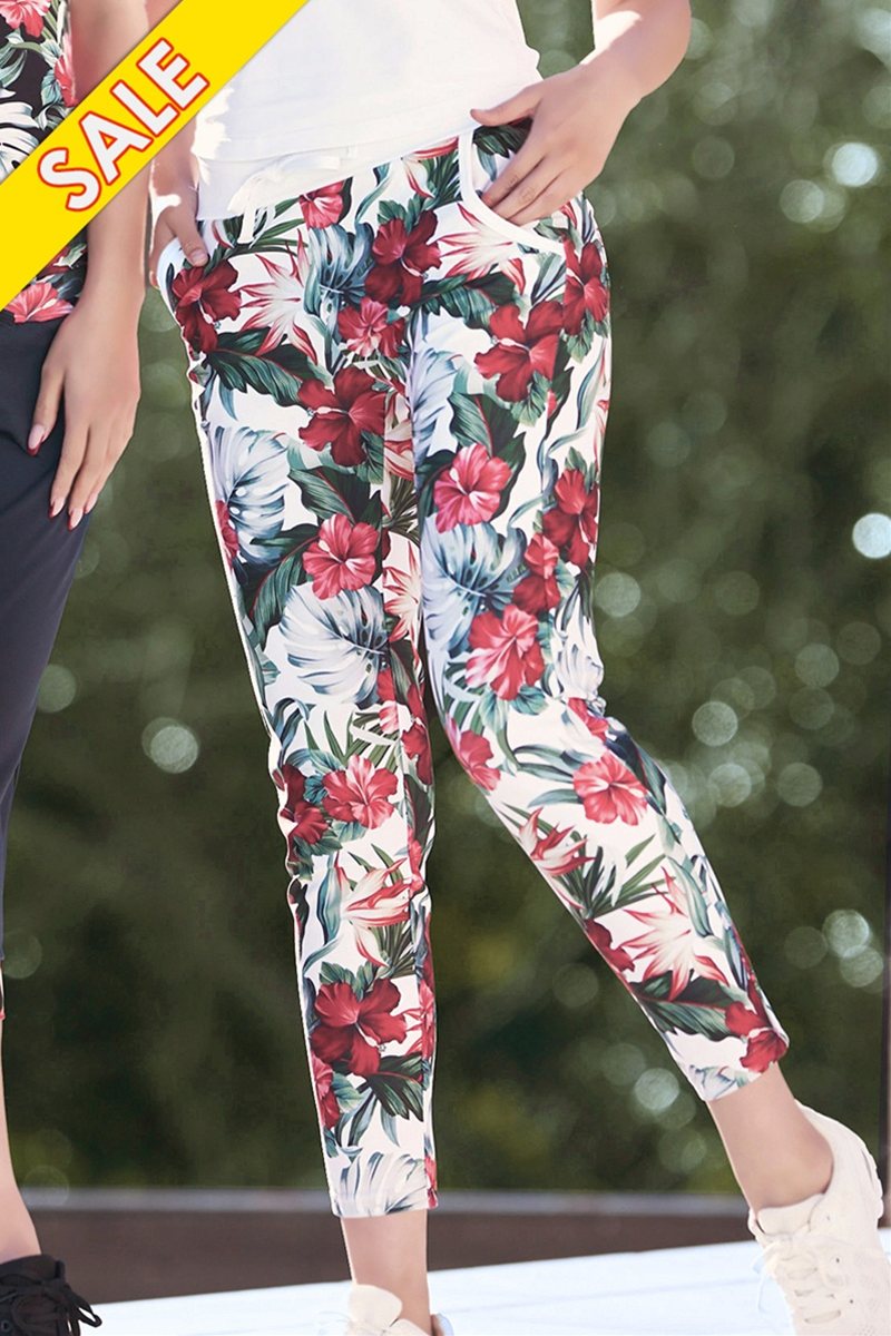 ミカノミカランセ　ジョガーパンツ　花柄 フィットネスウェア | ロングジョガーパンツ＊オールドマウイホワイト