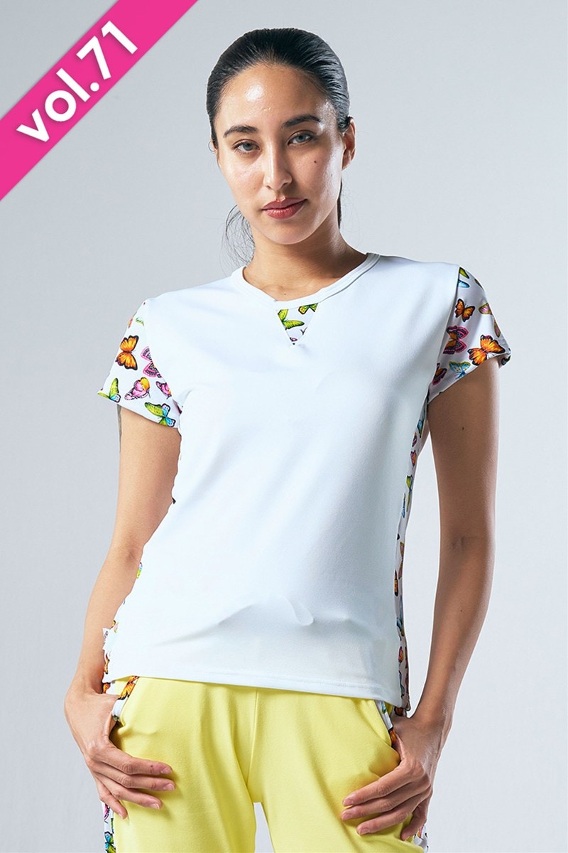 サイド切替ベーシックTシャツ＊ホワイト 【フリー】 [Vol.71 71702-237-9308] 定価\8,800（税込）