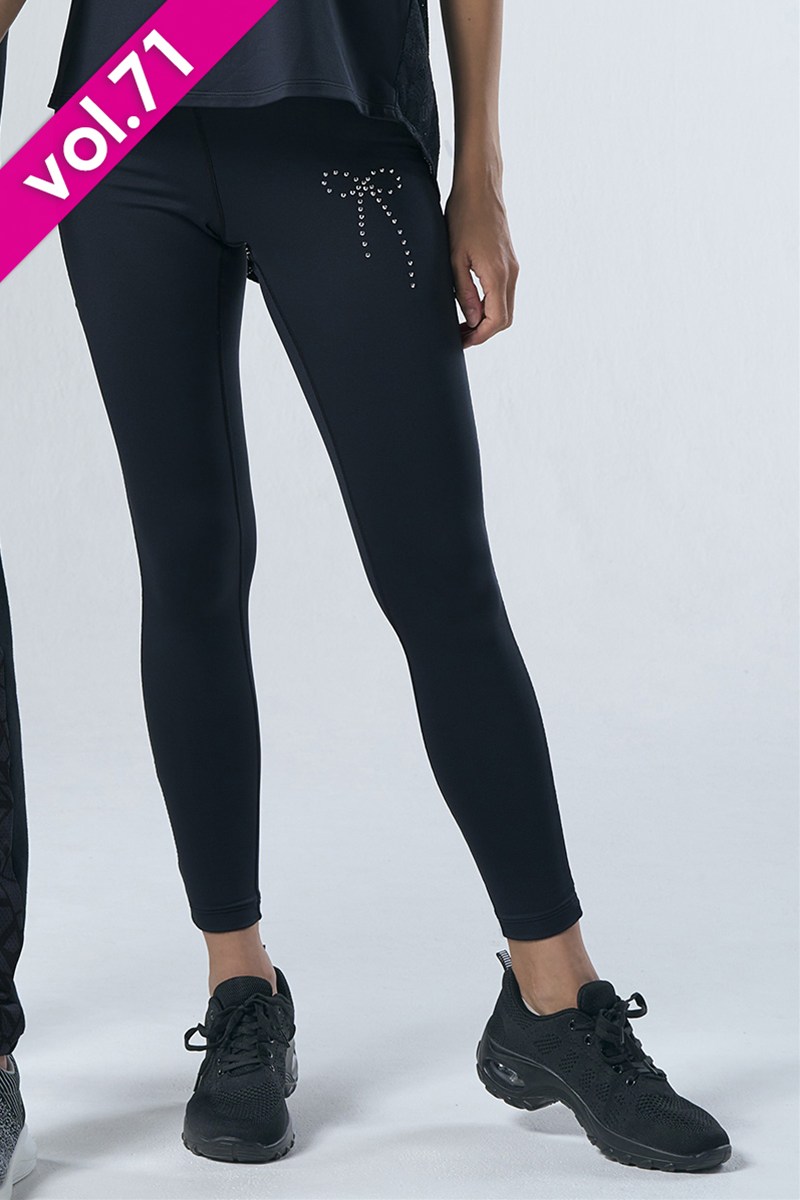 サイドテープ切替ロングレギンス(スタッズ付)＊ブラック 【フリー】 [Vol.71 71123-237-7946] 定価\11,000（税込）