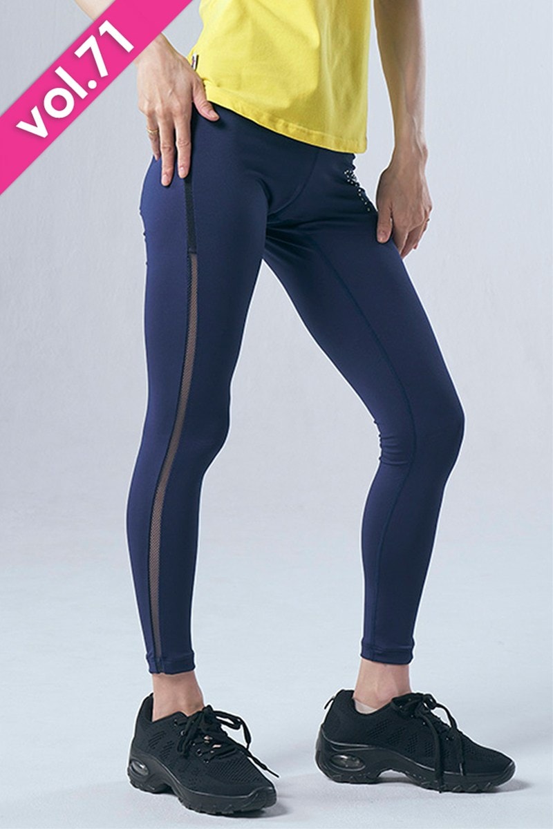サイドテープ切替ロングレギンス(スタッズ付)＊ネイビー 【フリー】 [Vol.71 71123-237-7960] 定価\11,000（税込）