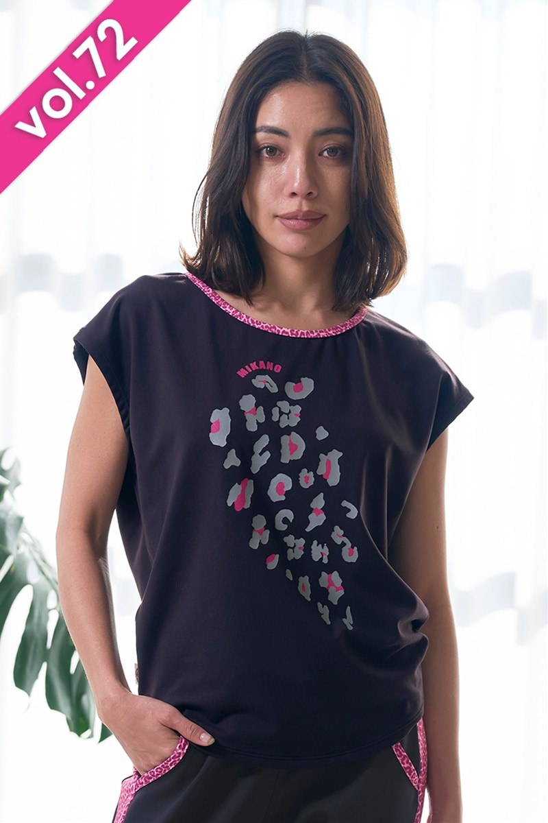 MIKANOミカランセ エアリーTシャツ黒フェミニンレース ゆったりTシャツ｜フィットネスウェア・スポーツウェアレディース通販