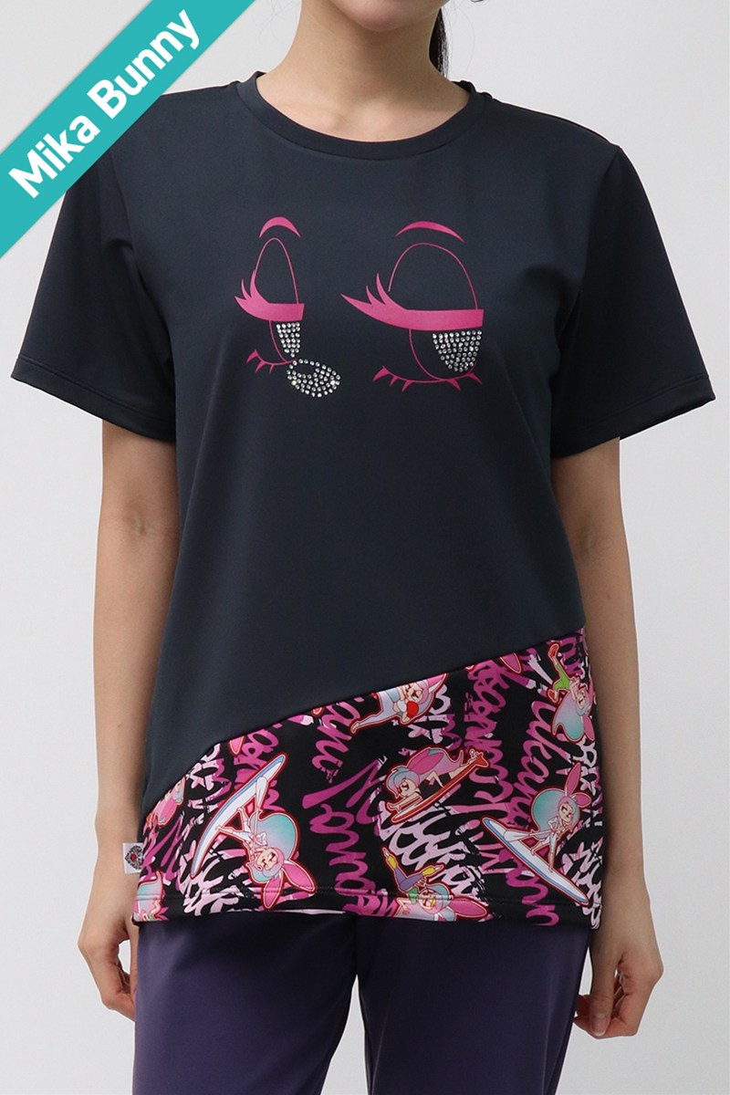 裾切替ユニセックスTシャツ(ラインストーン付)＊ブラック 【フリー】 [EXCLUSIVE 72728-611-2288] 定価￥9,900（税込）