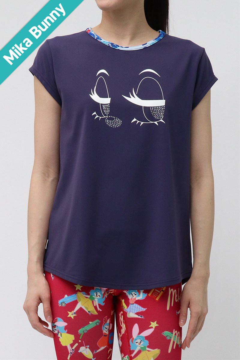 バックデザインエアリーTシャツ(ラインストーン付)＊ネイビー 【フリー】 [EXCLUSIVE 72711-611-2493] 定価￥9,680（税込）