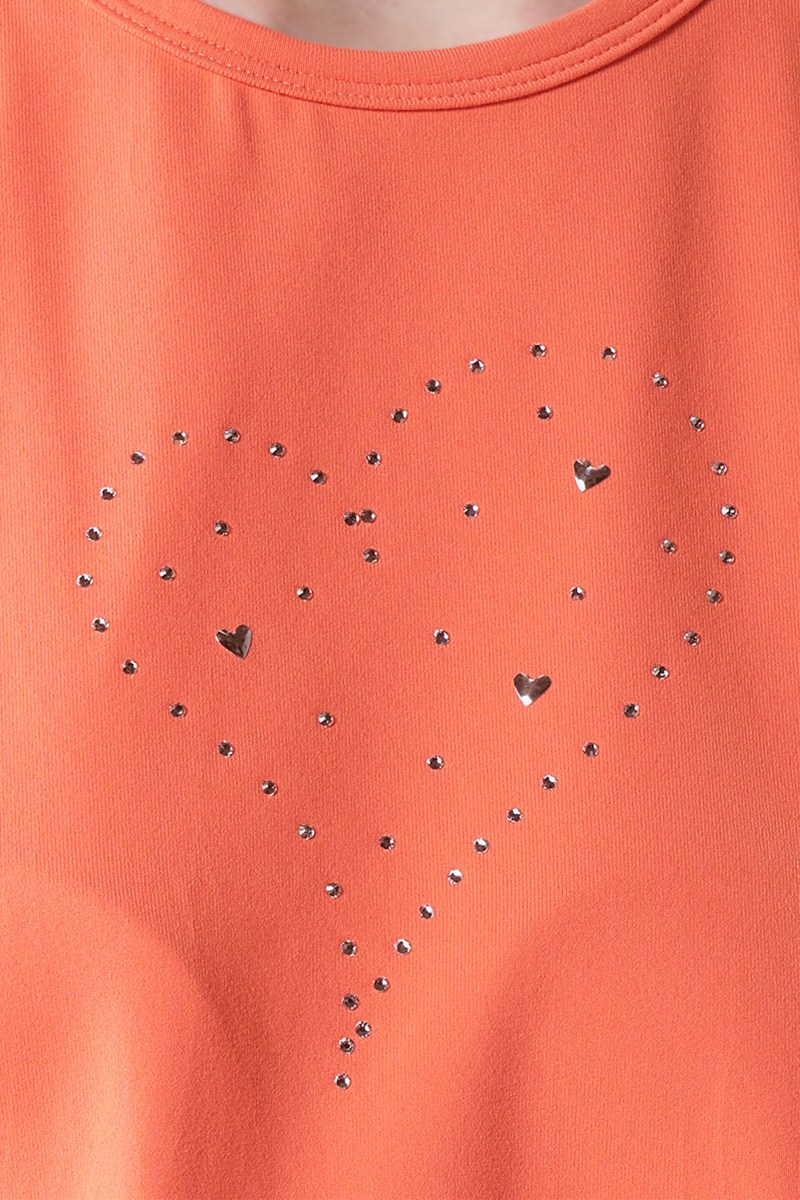 肩レース切替エアリーTシャツ(クリスタルラインストーン付)＊オレンジ 【フリー】 [Vol.71 71715-237-9544] 定価\9,680（税込）