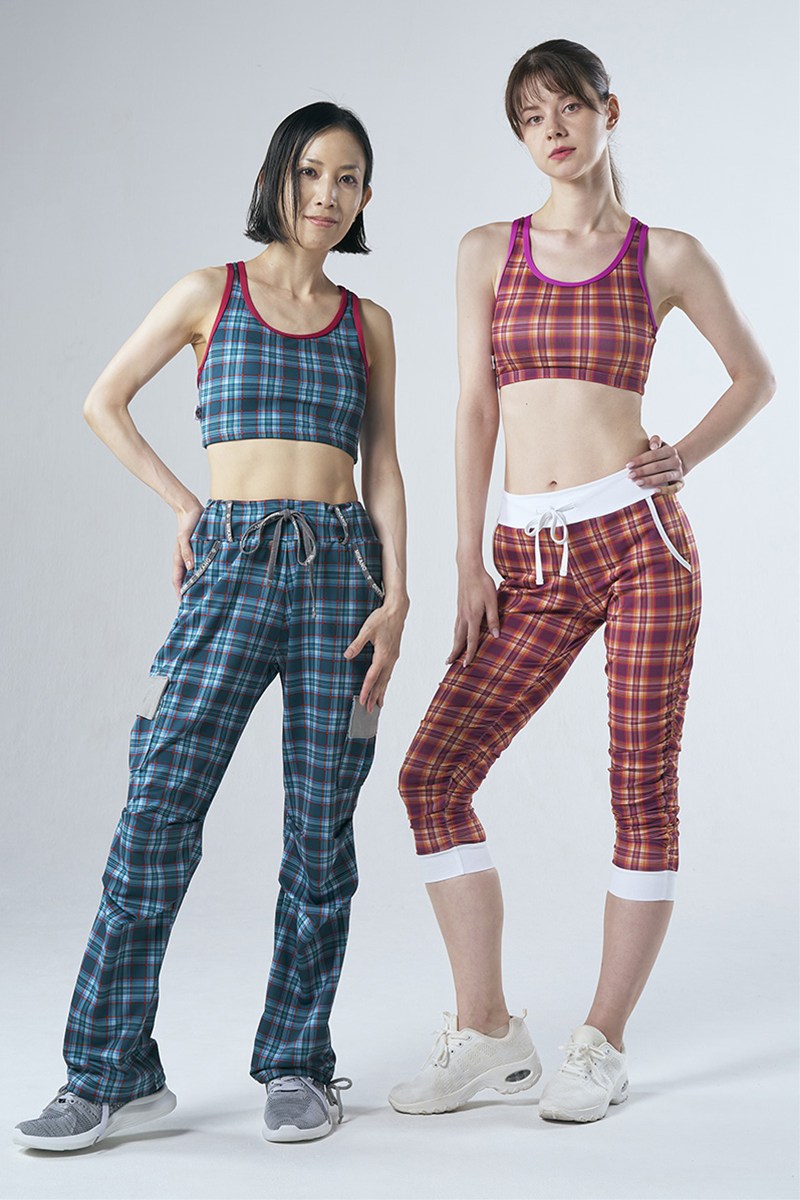 フィットネスウェア | カーゴロングパンツ＊タータングリーン 【S