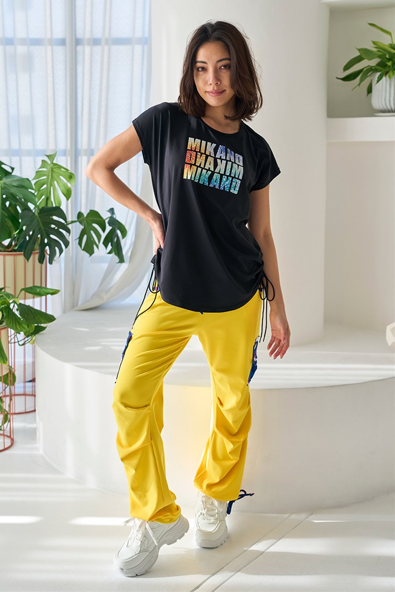 フィットネスウェア | サイドギャザーエアリーTシャツ＊ブラック