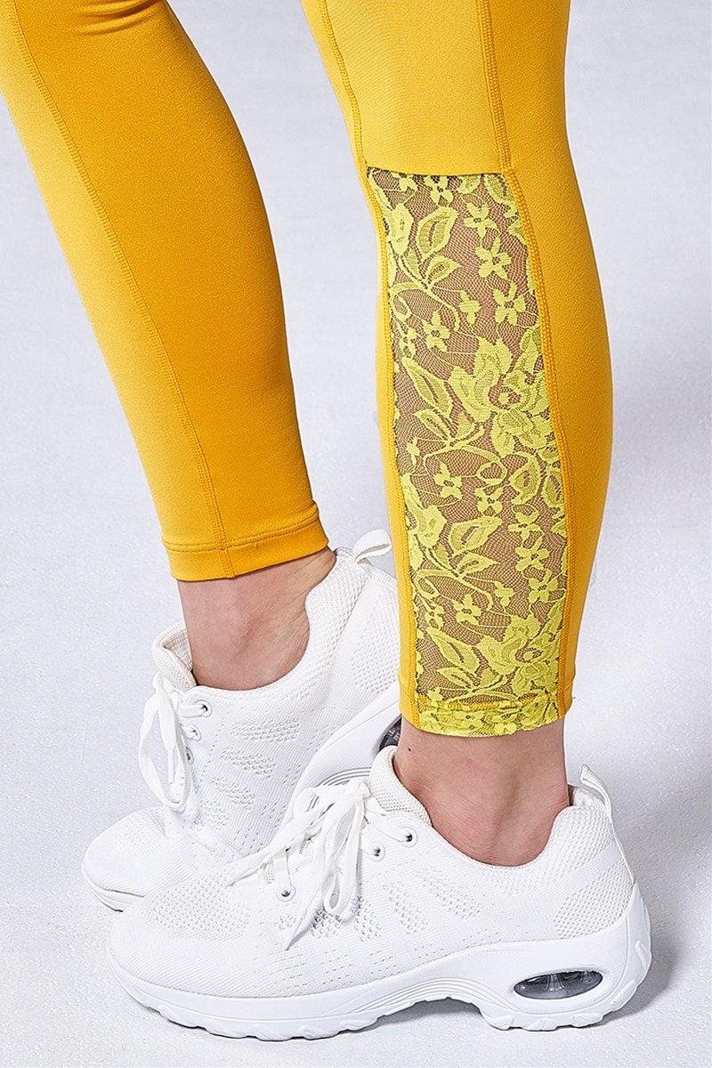 フィットネスウェア | 裾サイド切替ロングレギンス＊イエロー 【フリー