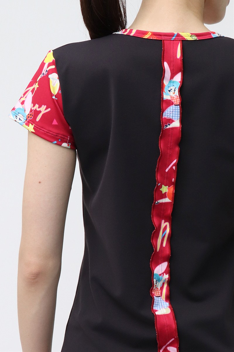 バックフリルベーシックTシャツ＊ブラック/ロカバニーレッド 【フリー】 [Vol.72 72705-611-1151] 定価￥9,680（税込）