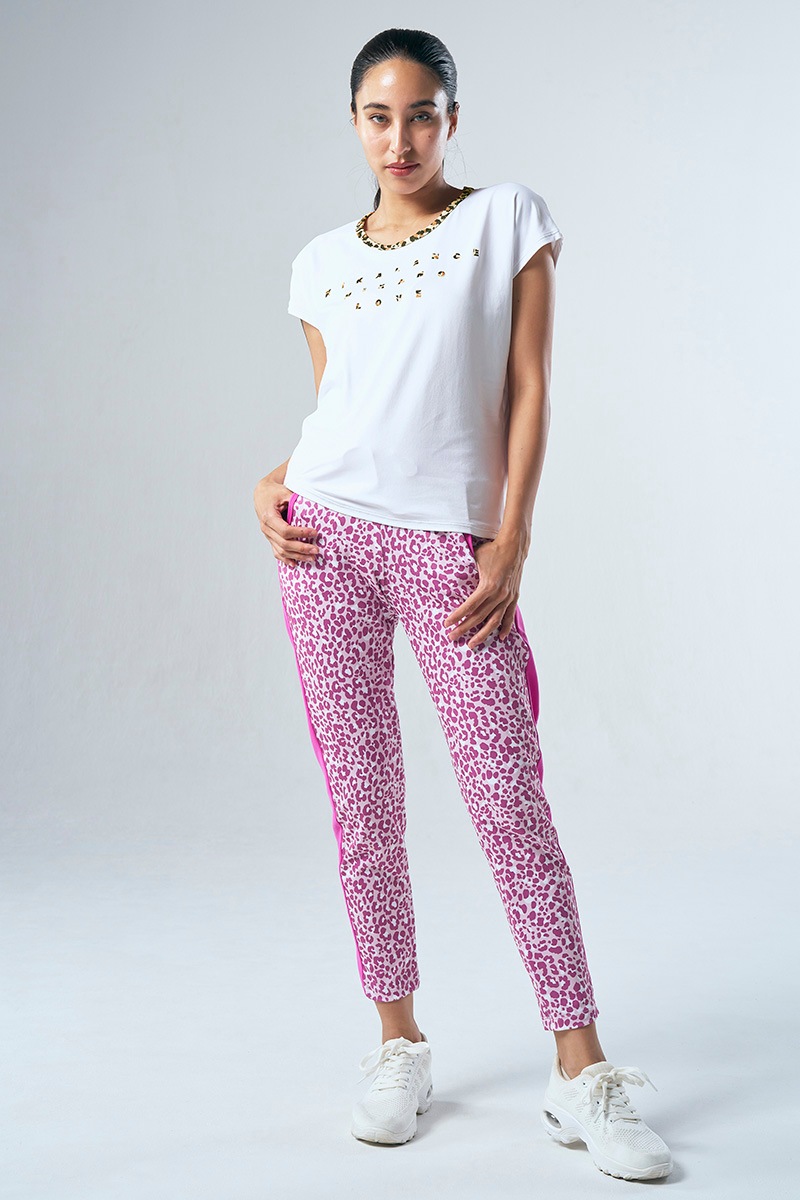 サイド切替ロングジョガーパンツ＊ローズレパード 【フリー】 [Vol.71 71147-237-8097] 定価\13,200（税込）