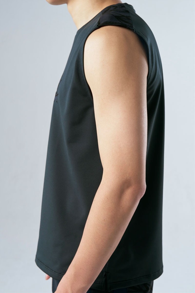 フィットネスウェア | 肩メッシュ切替メンズタンクトップ＊ブラック