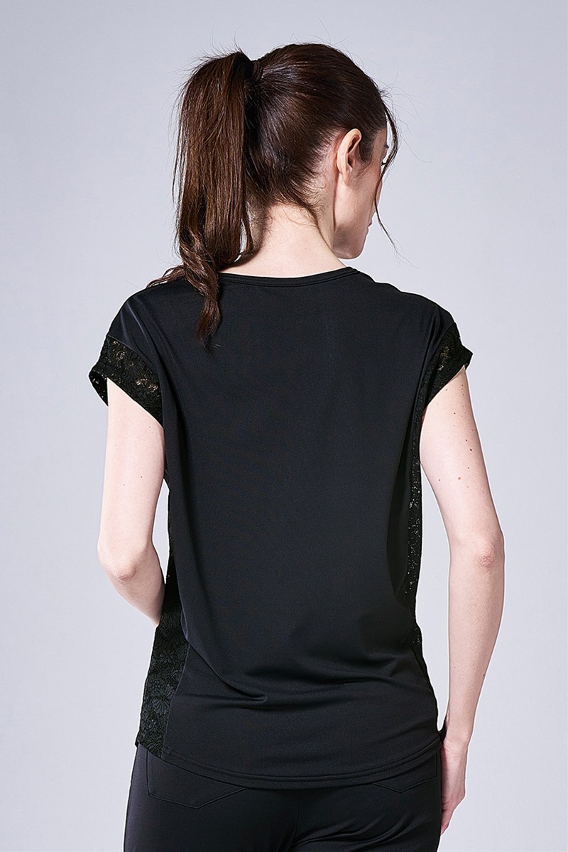 サイドフラワーレース切替エアリーTシャツ＊ブラック 【フリー】 [Vol.70 70718-237-5232] 定価\9,350（税込）