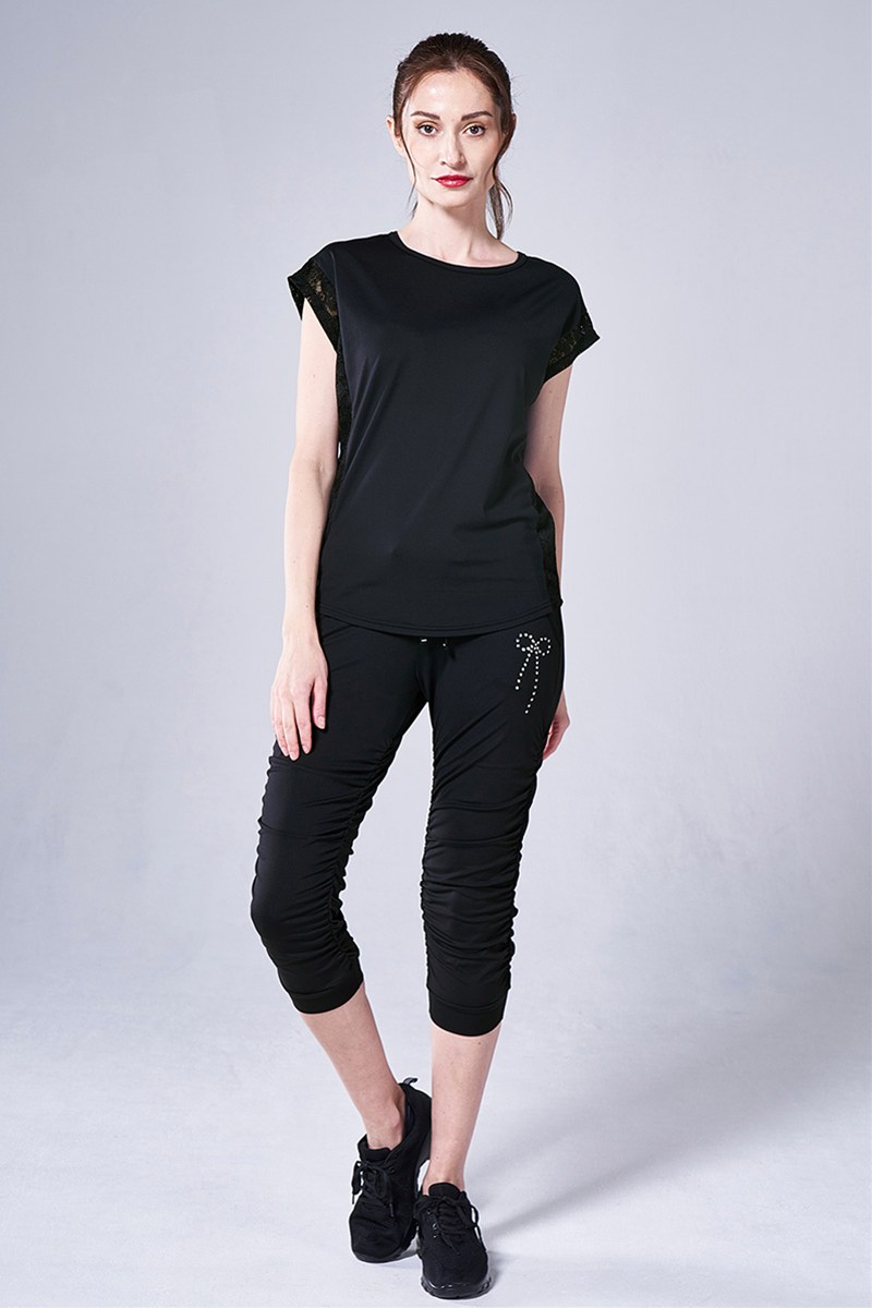 サイドフラワーレース切替エアリーTシャツ＊ブラック 【フリー】 [Vol.70 70718-237-5232] 定価\9,350（税込）