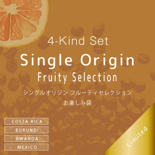 シングルオリジン フルーティセレクションお楽しみ袋　100ｇ×4種(豆のままのみ）