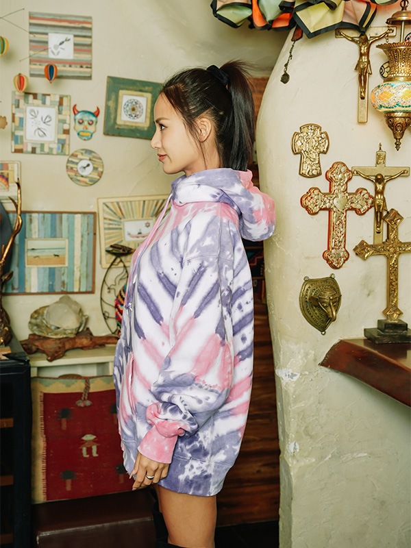 Women Tie-Dye Hoodie Stripe PURPLE✖️PINK