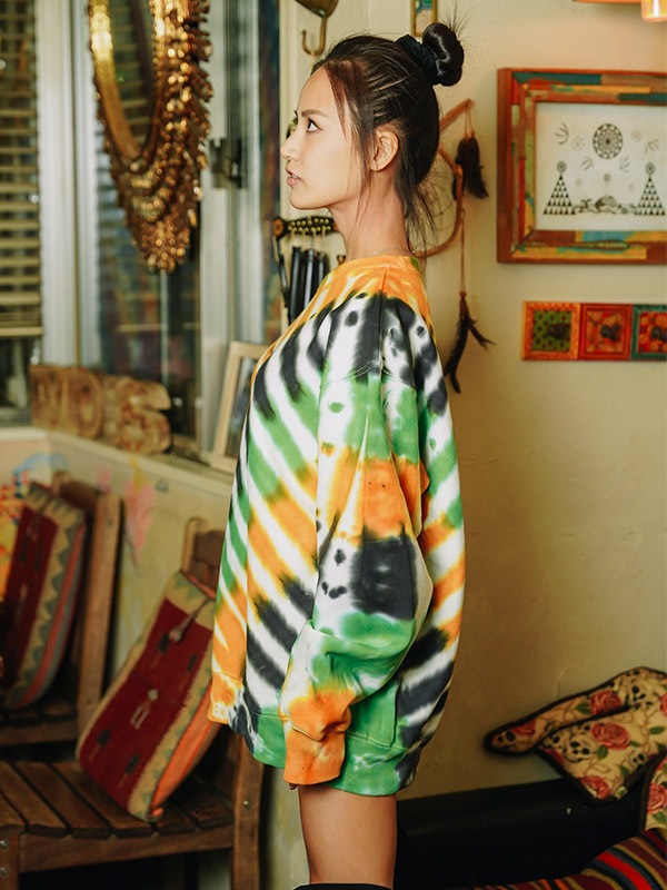 Women Tie-Dye Hoodie Stripe GREEN✖️ORANGE