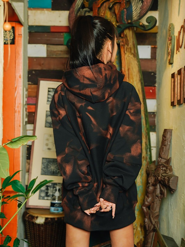 Women ラインストーン BLACK Over Size Hoodie Star Copper