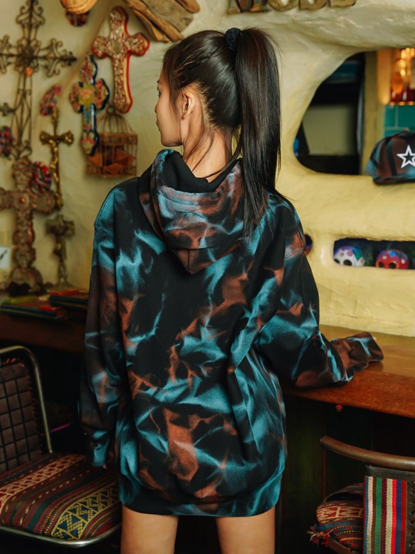 Women BLACK Over Size Hoodie Aurora Blue✖️Copper