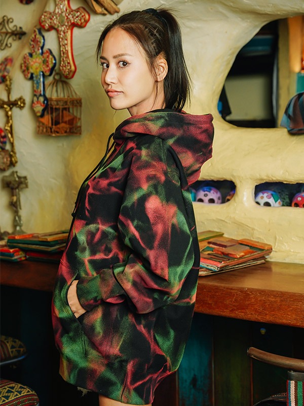 Women BLACK Over Size Hoodie Aurora PINK✖️YELLOW