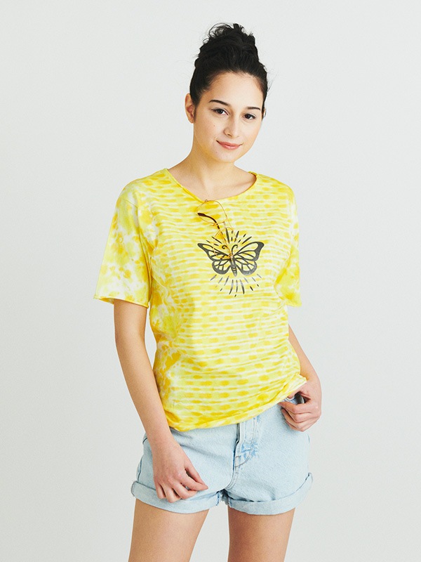 Tie-Dye Yellow Butterfly Cut Off T-Shirt