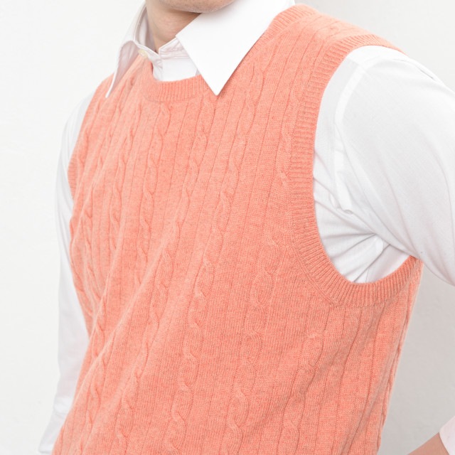 カシミヤ100％縄柄クルーネックベスト | メンズニット | フカキミル
