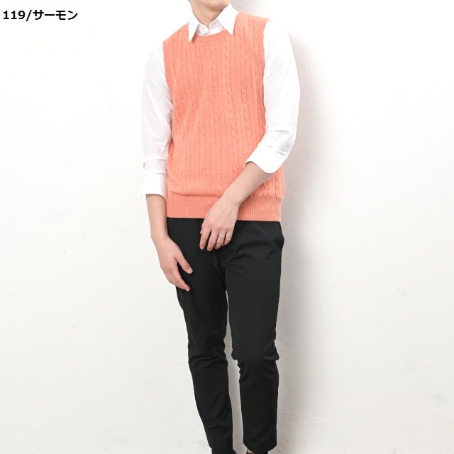 カシミヤ100％縄柄クルーネックベスト | メンズニット | フカキミル