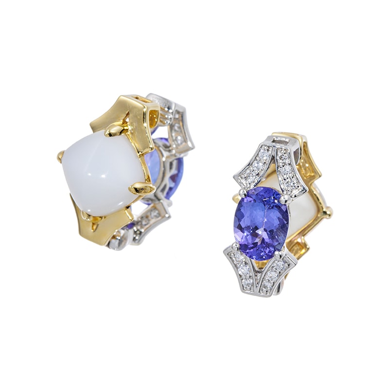 PT950/K18YG タンザナイト ダイヤ ピアリング TA 約3.00ct D 約0.26ct