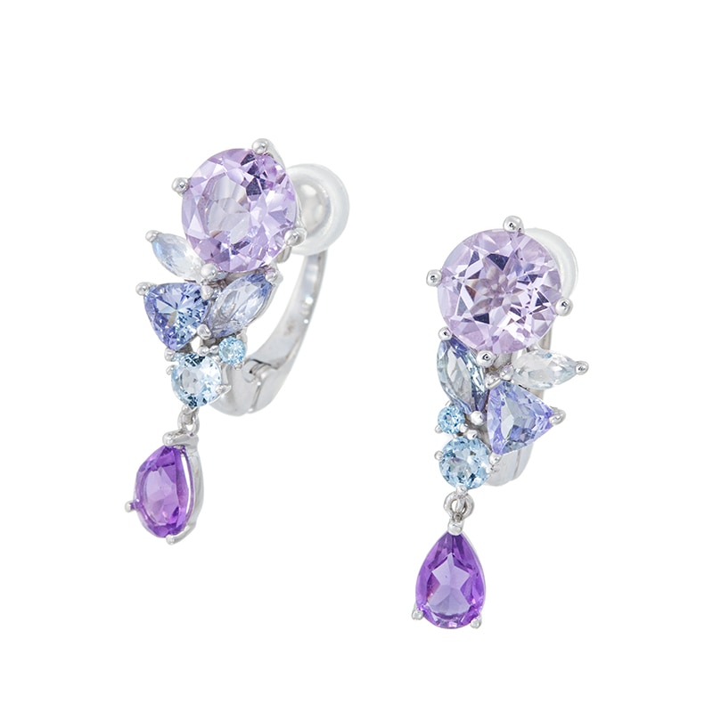 パラジウムシルバー950 アメシスト ゾイサイト アクアマリン レインボームーンストーン フェザータッチイヤリング AM 約2.60ct ZO 約0.50ct AQ 約0.14ct MO 約0.12ct TO 約0.02ct