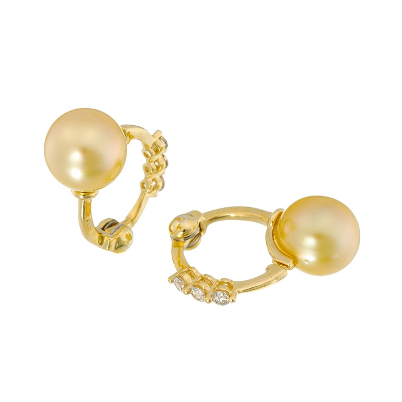 K18YG 南洋白蝶ゴールデンパール ブラウンダイヤ ピアリング P 約8.0mm BRD 約0.16ct