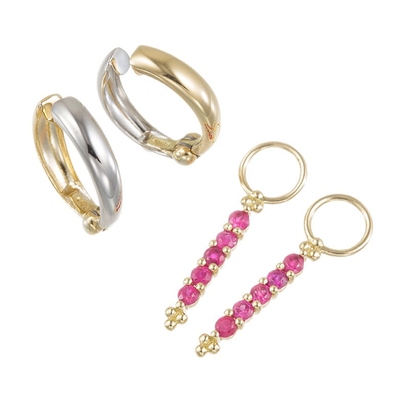 K18YG/PT900 ピアリング & ルビー チャーム 2点セット RB 約0.30ct