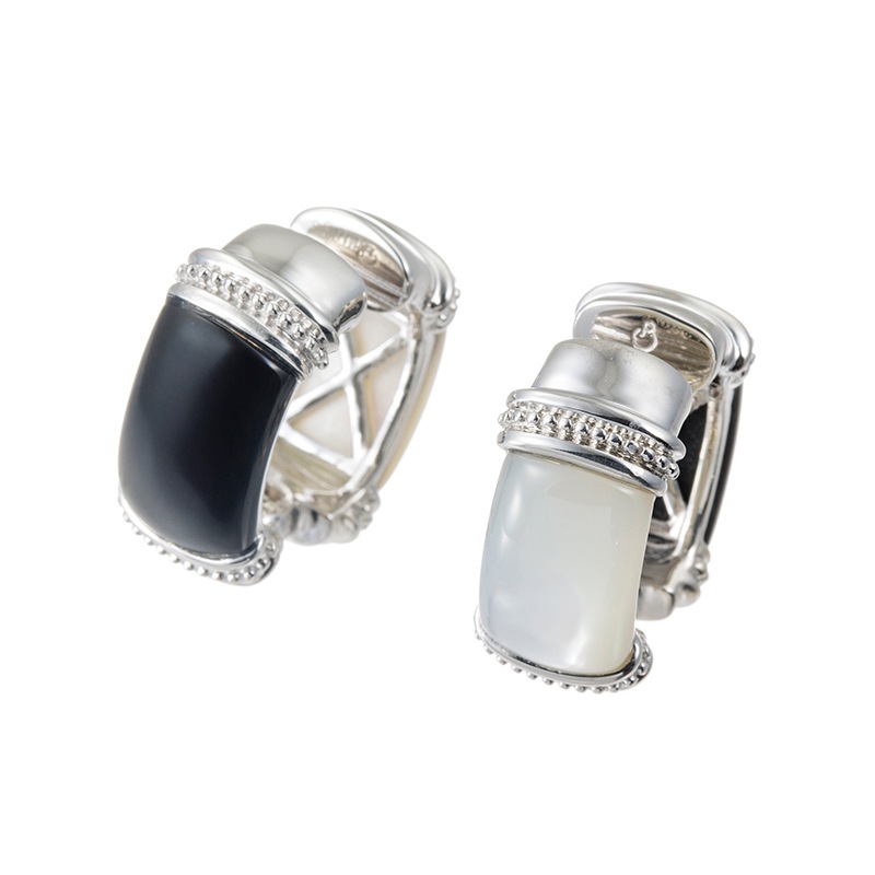 パラジウムシルバー950 白蝶貝 オニキスBlack＆White Mia ピアリング