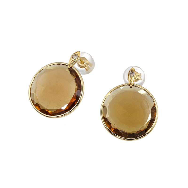 K18YG シトリン ブラウンダイヤ ピアス CI 約13.00ct BRD 約0.04ct