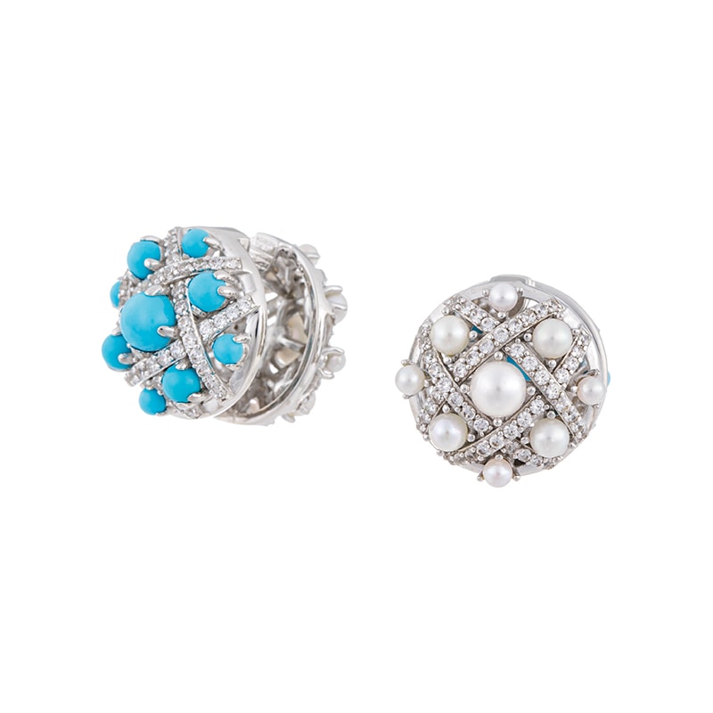 パラジウムシルバー950 スリーピングビューティーターコイズ(スタビライズ) アコヤ真珠 ピアリング TQ 約2.80ct P 約2.0-4.5mm ZI 約2.00ct