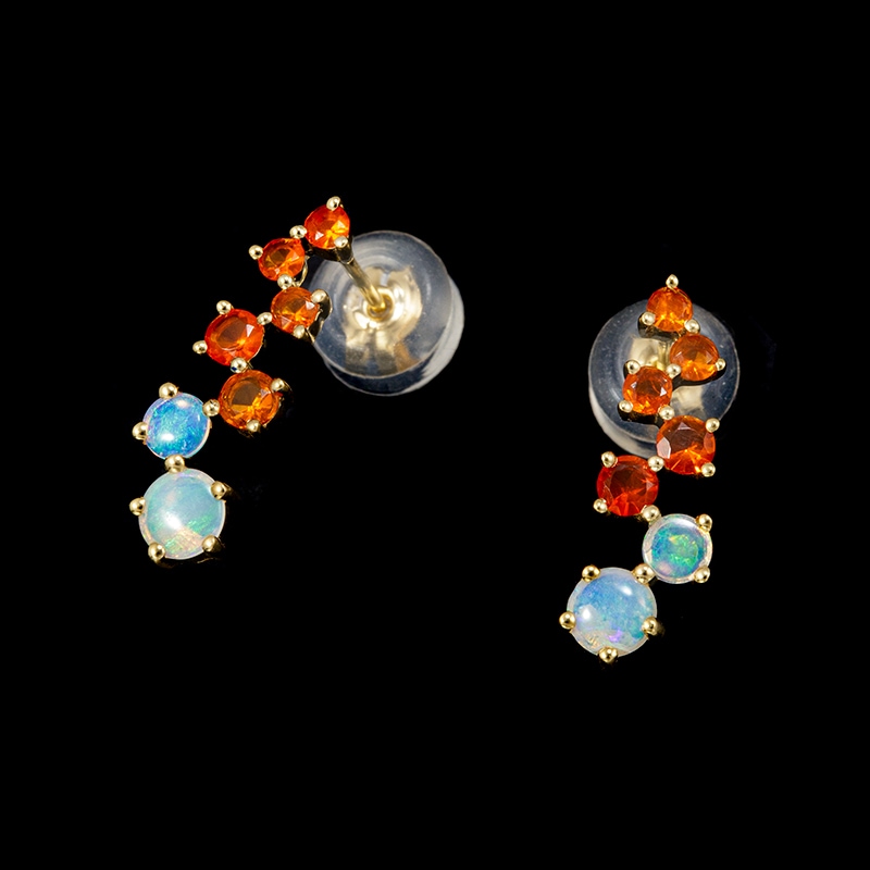 K18YG オパール & ファイアオパール レインボードロップ ピアス OP 約0.20ct FO 約0.20ct