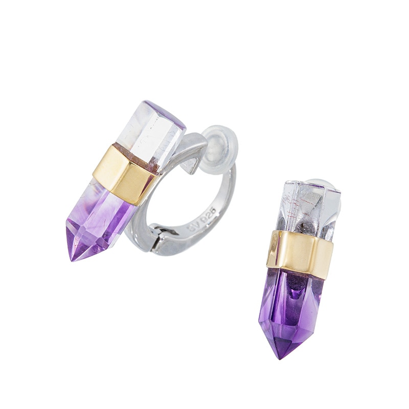 SV/K18YG パートカラーアメシスト フェザータッチイヤリング AM 約8.00ct