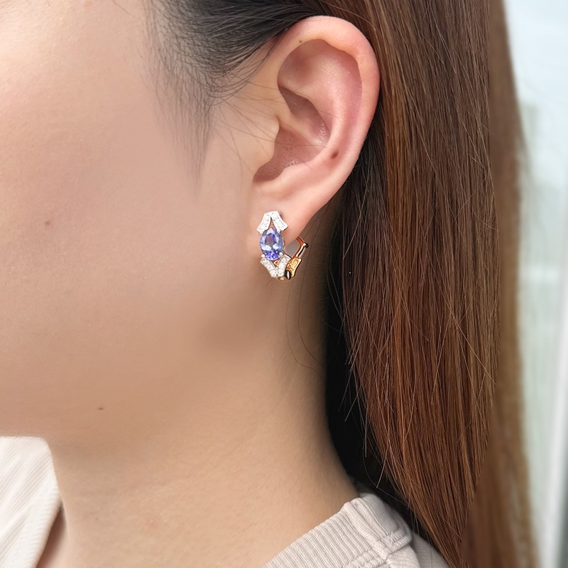 PT950/K18YG タンザナイト ダイヤ ピアリング TA 約3.00ct D 約0.26ct